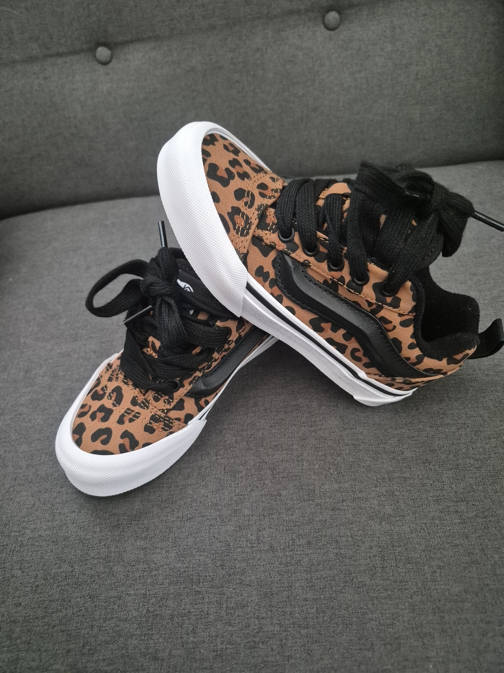 Vans Kids Leopard Print Sneakers in Brown and Black